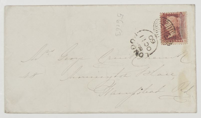 CRUIKSHANK — Envelope Addressed to his wife with a Pen Sketch by him on the verso, | Sophie Dupré Autographs