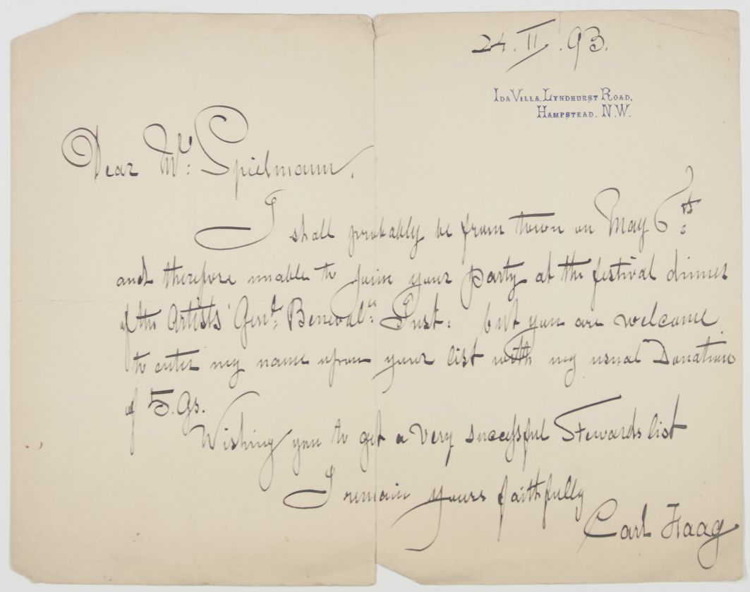 HAAG — Autograph Letter Signed to 'Dear Mr Spielmann', | Sophie Dupré Autographs