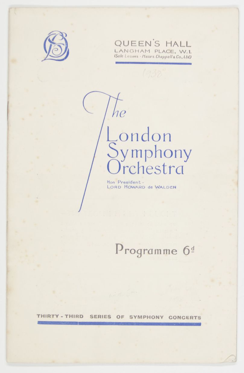 LONDON SYMPHONY ORCHESTRA — Programme for their 33rd Series of Symphony Concerts, 3rd concert, | Sophie Dupré Autographs