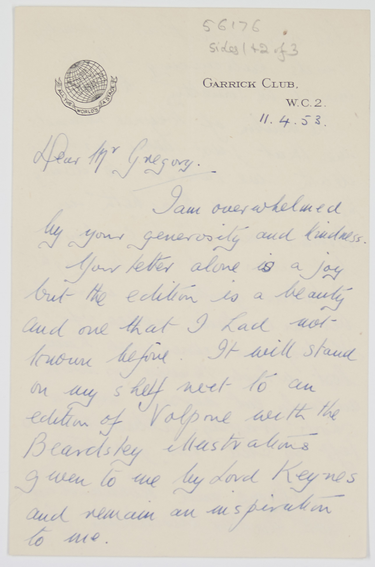 WOLFIT — Fine Autograph Letter Signed to Mr Gregory, | Sophie Dupré Autographs