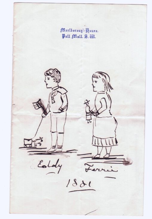 VICTORIA ALEXANDRA — Delightful Drawing in Ink, unsigned but dated by her, | Sophie Dupré Autographs