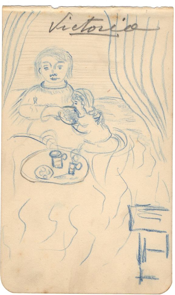 VICTORIA ALEXANDRA — Delightful drawing in blue crayon, signed in pencil 'Victoria', | Sophie Dupré Autographs