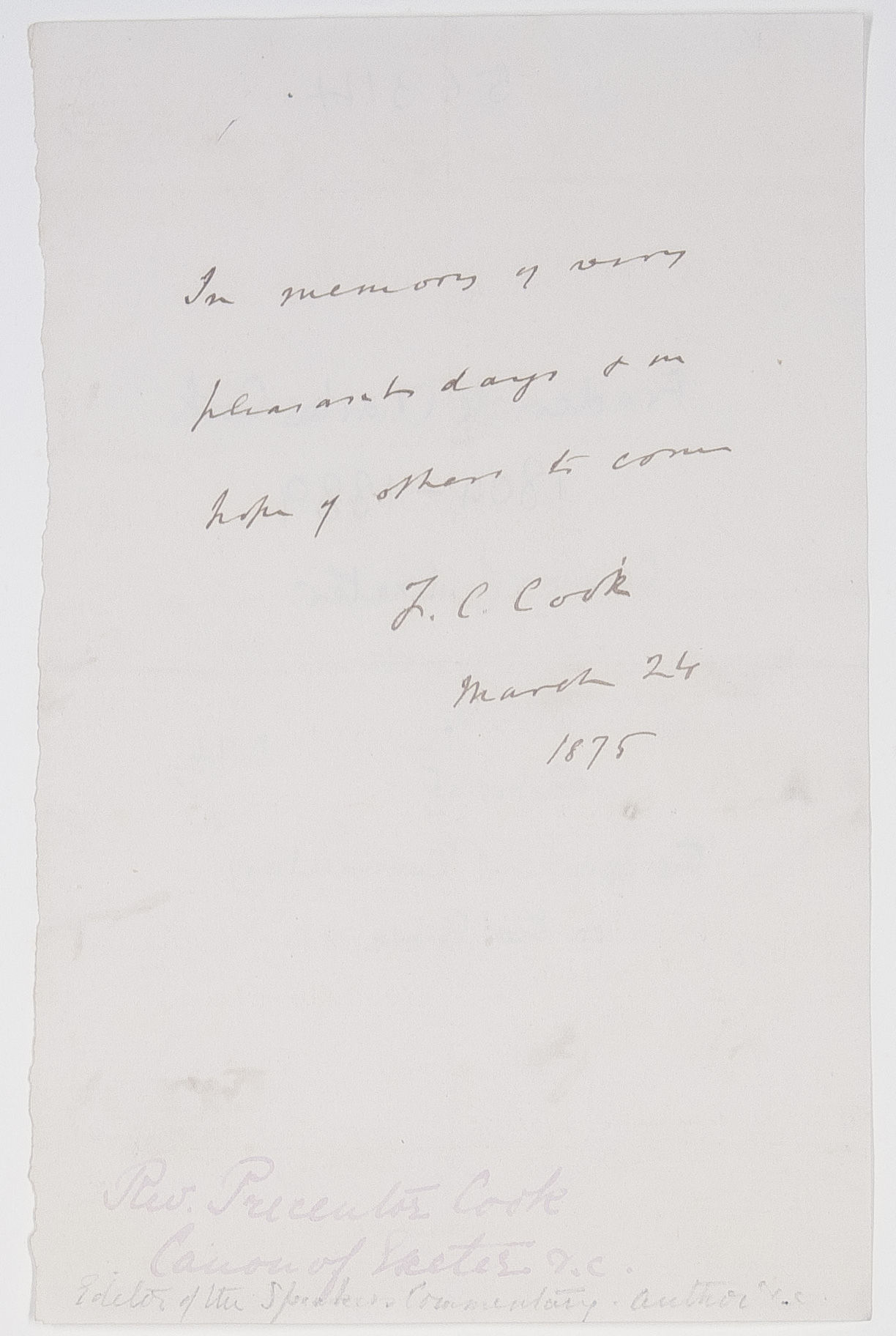 COOK — Autograph Note Signed, | Sophie Dupré Autographs
