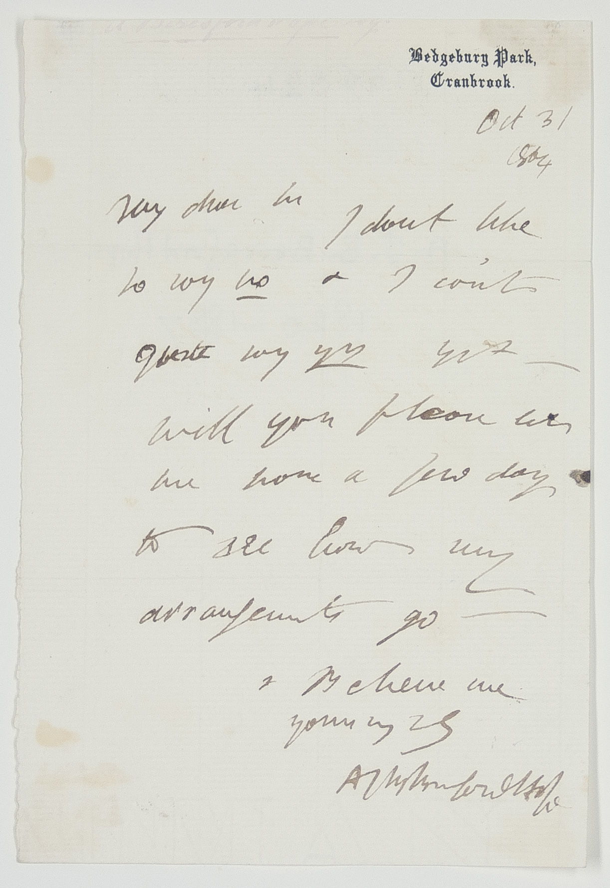 HOPE — Autograph Letter Signed to 'My dear Sir', | Sophie Dupré Autographs