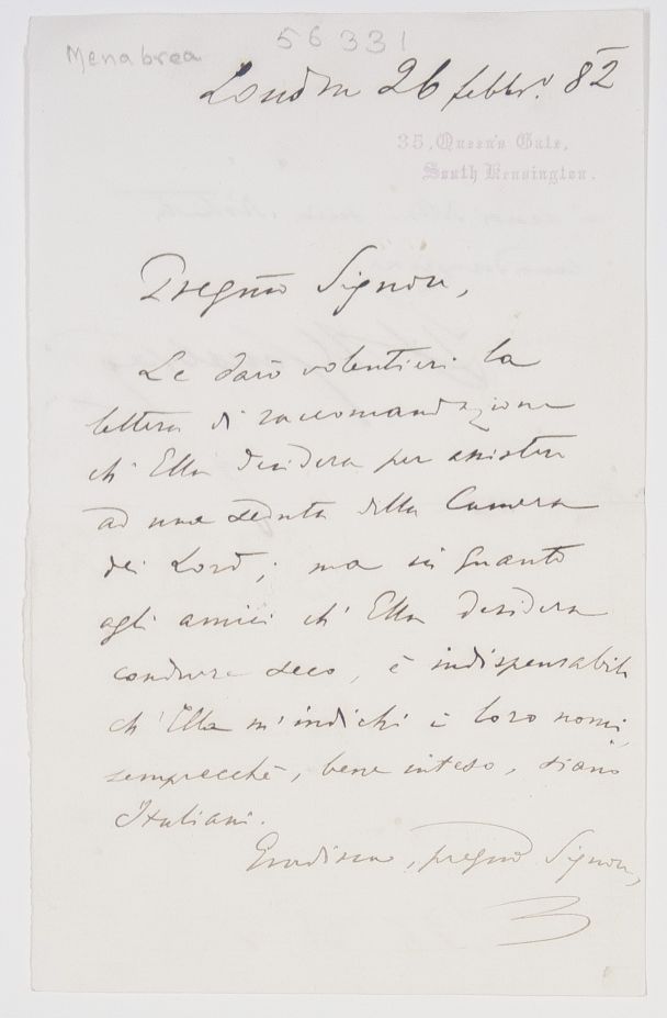 MENABREA — Autograph Letter Signed 'F.L. Menabrea' | Sophie Dupré Autographs