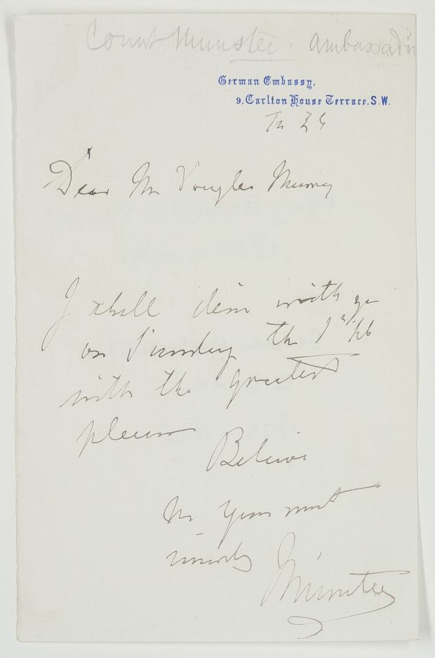 MÜNSTER — Autograph Letter Signed to Mr Douglas Murray, | Sophie Dupré Autographs