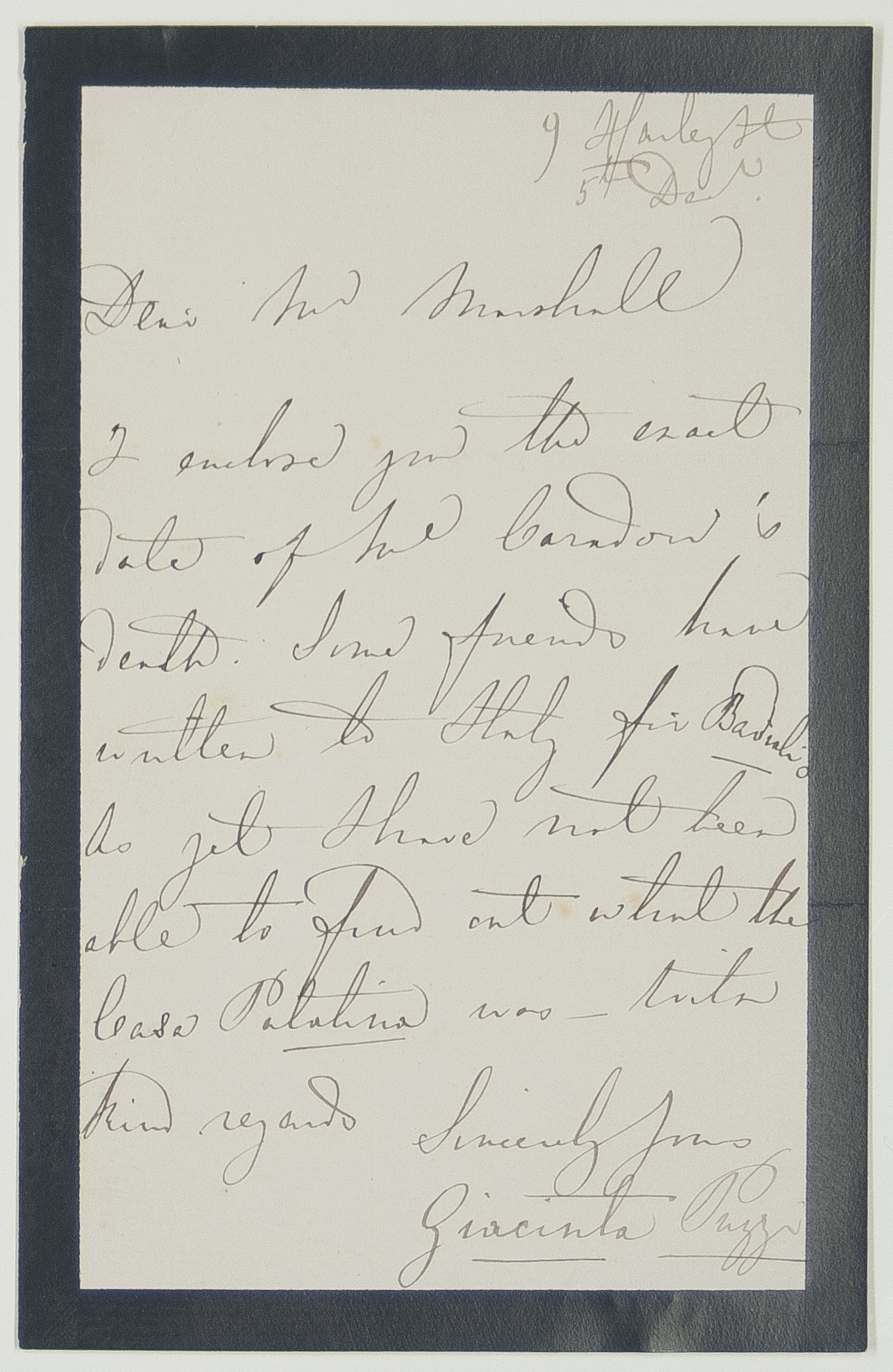 PUZZI — Autograph Letter Signed to Mr Marshall, in English, | Sophie Dupré Autographs