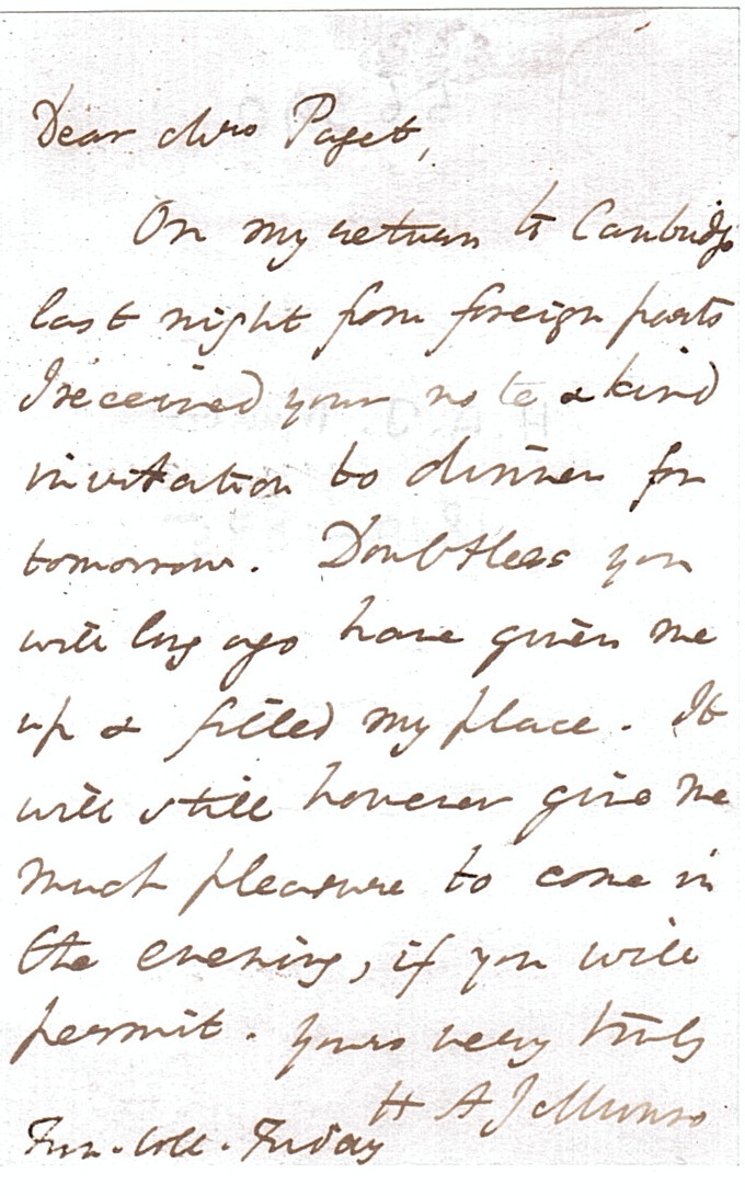 MUNRO — Autograph Letter Signed to Mrs PAGET, | Sophie Dupré Autographs