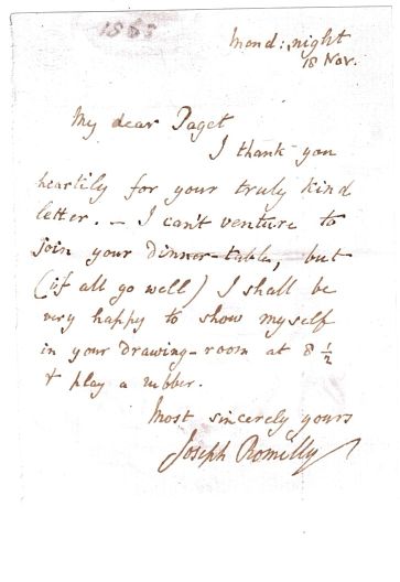 ROMILLY — Autograph Letter Signed to Dr PAGET, | Sophie Dupré Autographs
