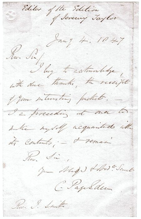 EDEN — Autograph Letter Signed to the Rev. J. Smith, | Sophie Dupré Autographs
