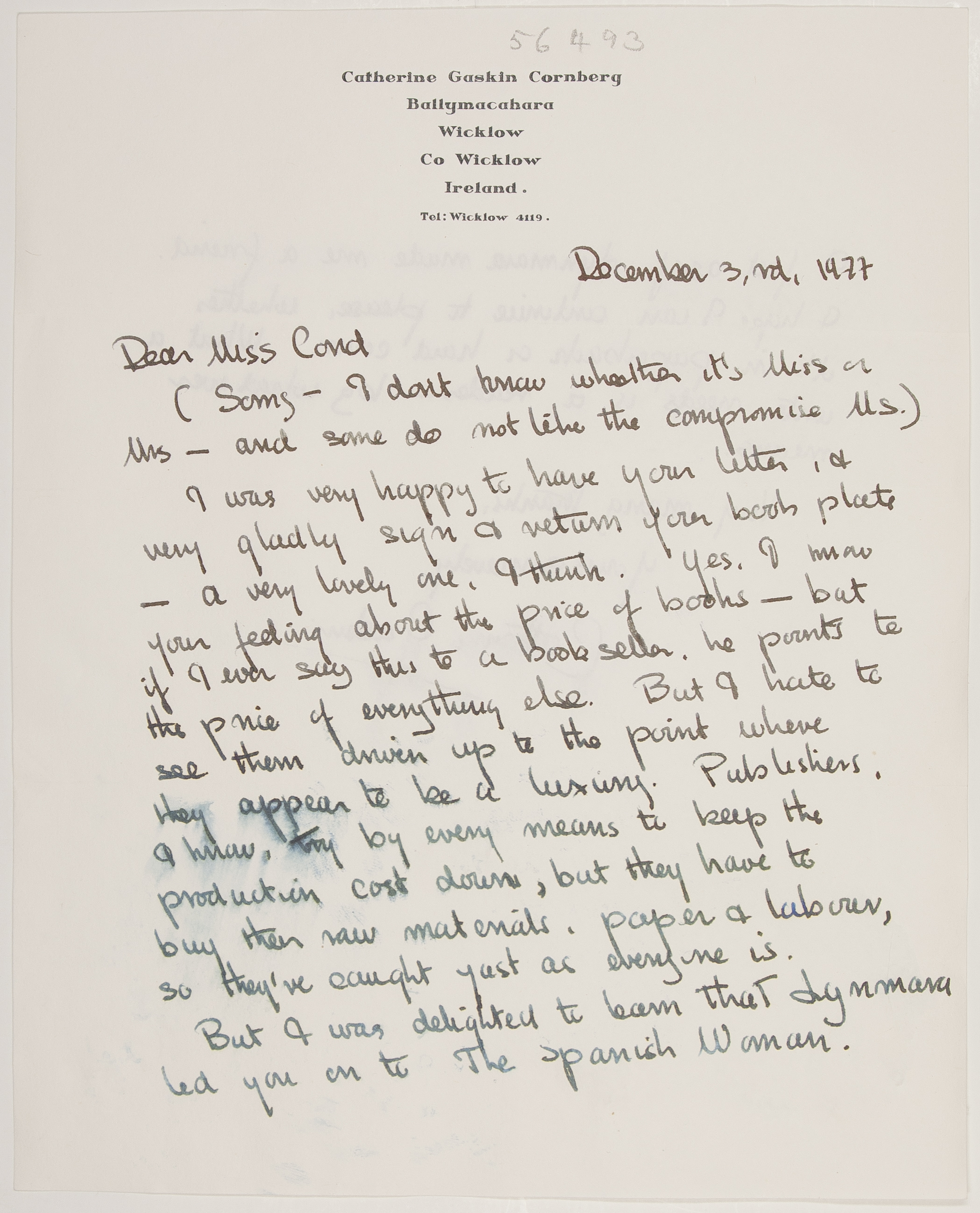 GASKIN — Autograph Letter Signed to Eileen Cond, | Sophie Dupré Autographs