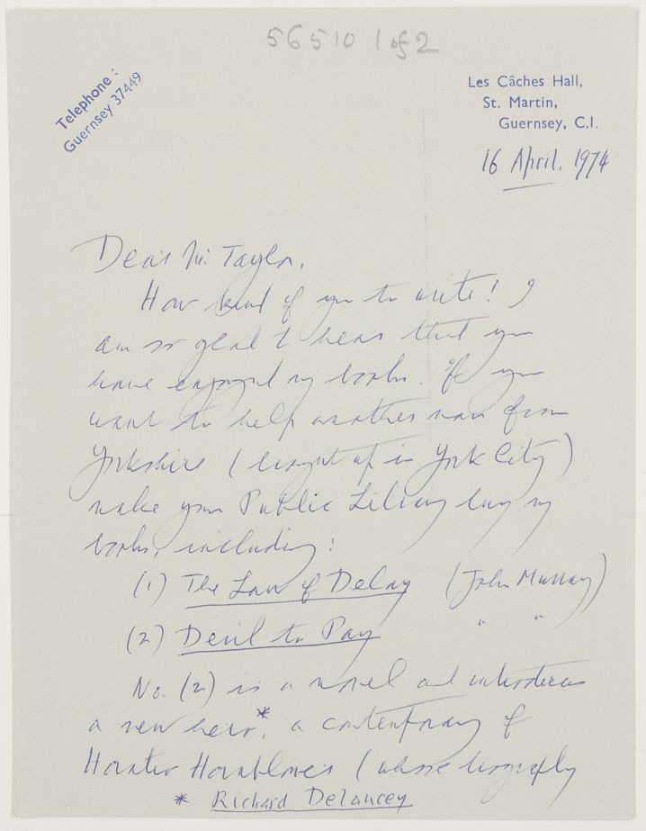 PARKINSON — Autograph Letter Signed to A. Nelson Taylor, | Sophie Dupré Autographs