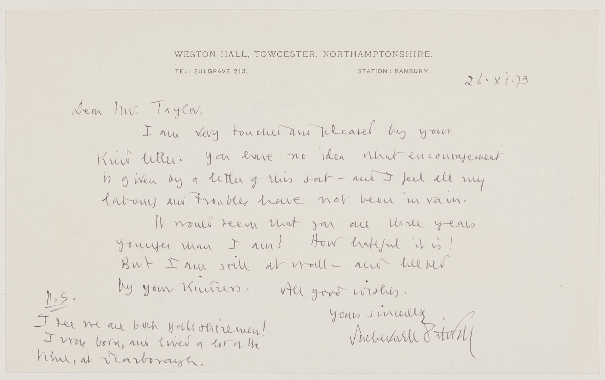 SITWELL — Autograph Letter Signed to A. Nelson Taylor | Sophie Dupré Autographs