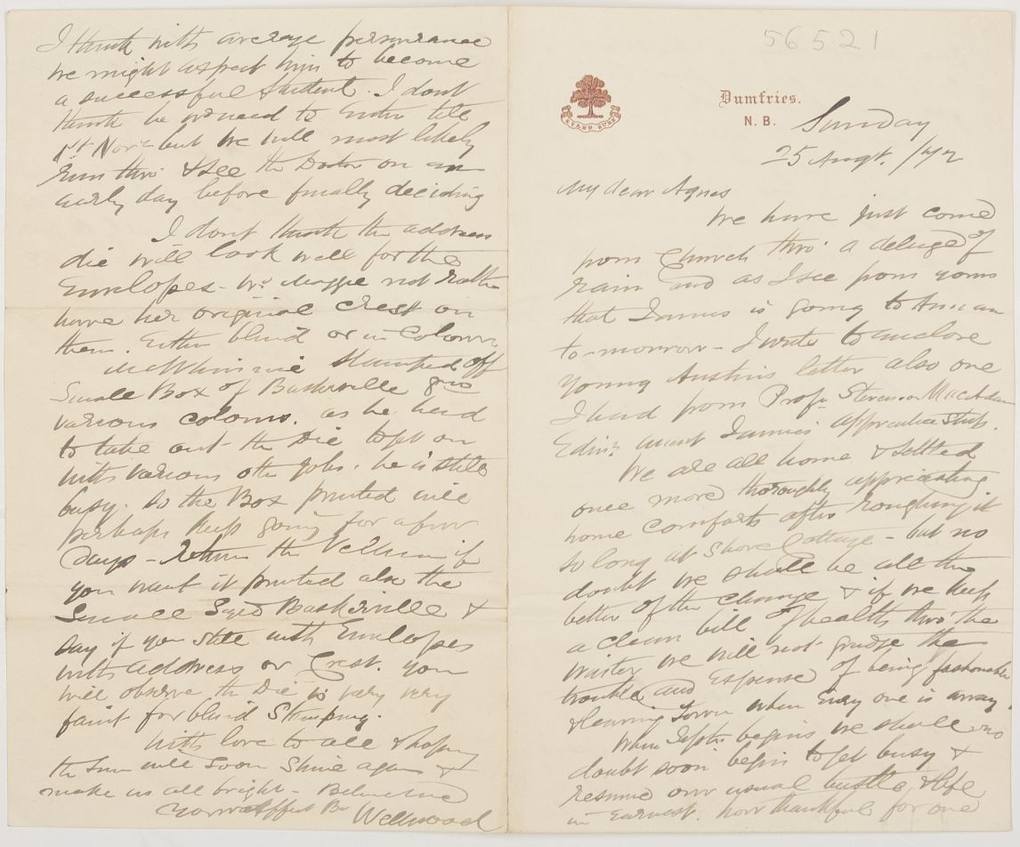 ANDERSON — Long Autograph Letter Signed 'Wellwood' to his sister Agnes, | Sophie Dupré Autographs