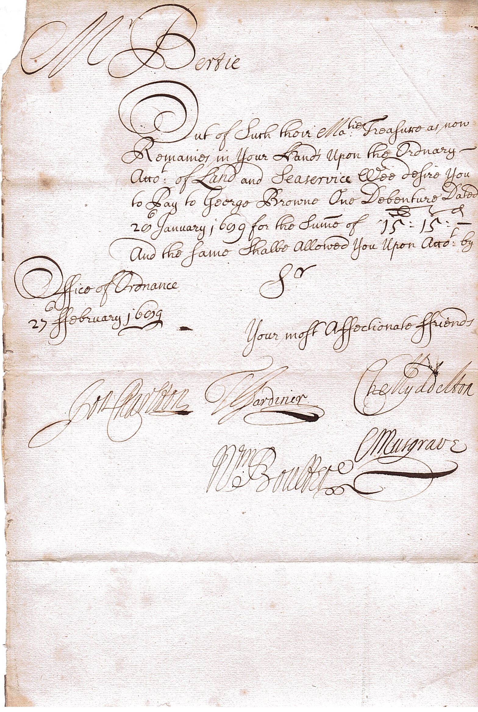 CHARLTON — Attractive Document Signed by the above Officers of the Ordnance, | Sophie Dupré Autographs