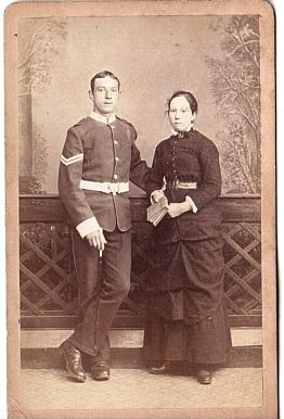 MILITARY PORTRAIT PHOTOGRAPH — Evocative Studio carte de visite Photograph of a Soldier in Dress Uniform with his Wife, | Sophie Dupré Autographs