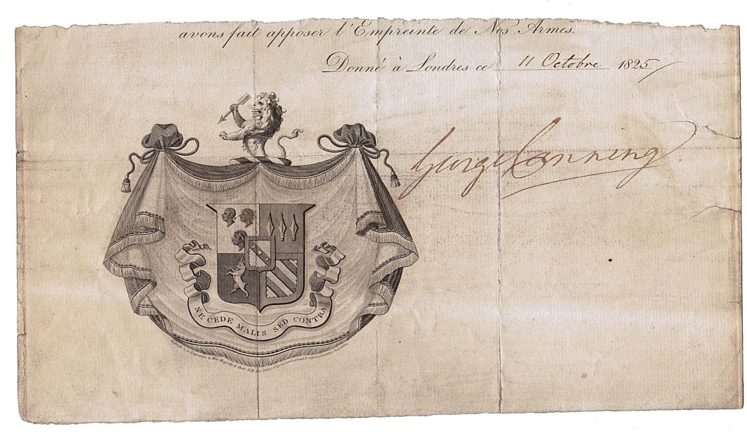 CANNING — Fine Large Signature on the lowest portion of a Passport | Sophie Dupré Autographs