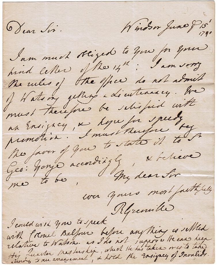 GRENVILLE — Autograph Letter Signed to 'Dear Sir', | Sophie Dupré Autographs
