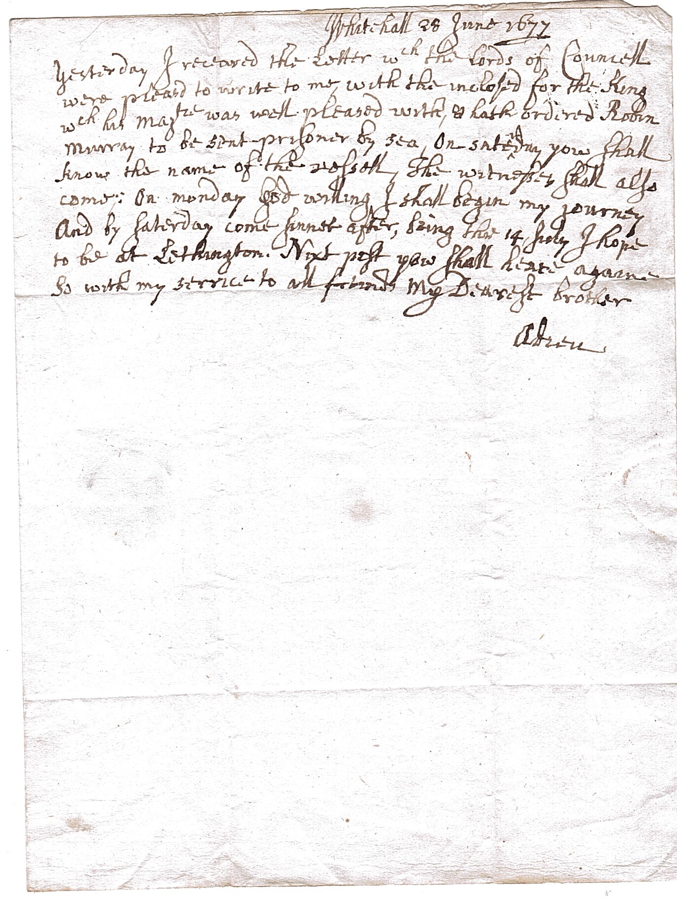 LAUDERDALE — Unsigned Autograph Letter to 'My Dearest brother', the Scottish judge Lord HALTON, | Sophie Dupré Autographs
