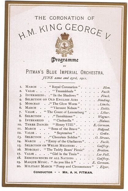 [GEORGE V — Programme of Music on the occasion of their Coronation, | Sophie Dupré Autographs
