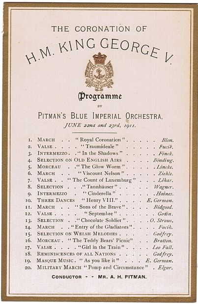 [GEORGE V — Programme of Music on the occasion of their Coronation, | Sophie Dupré Autographs