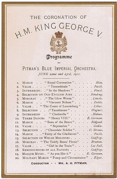 [GEORGE V — Programme of Music on the occasion of their Coronation, | Sophie Dupré Autographs