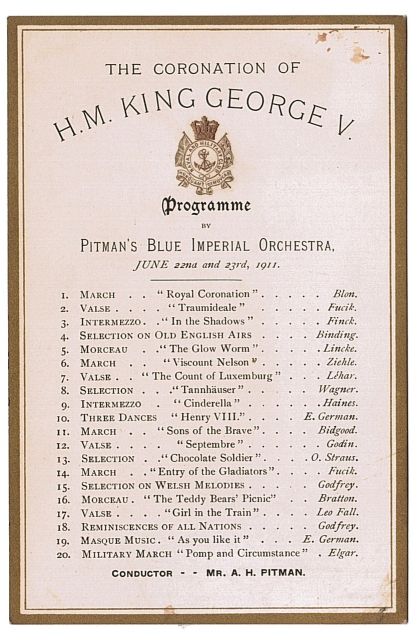 [GEORGE V — Programme of Music on the occasion of their Coronation, | Sophie Dupré Autographs