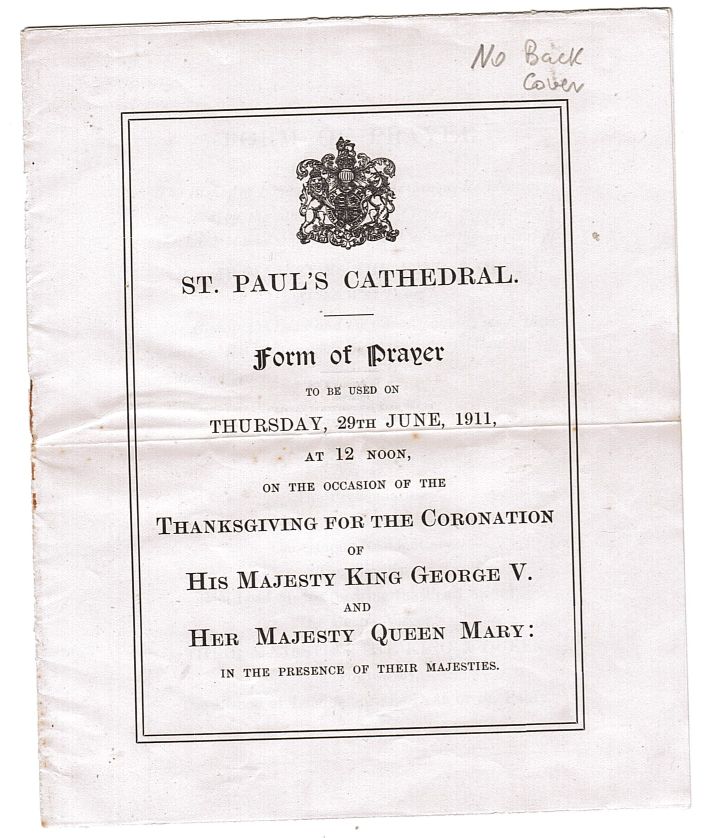 [GEORGE V — Form of Service of Thanksgiving for their Coronation, | Sophie Dupré Autographs