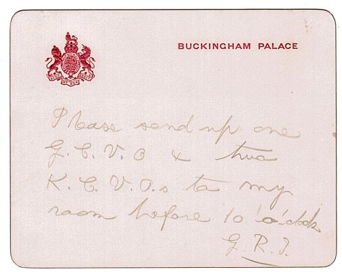 GEORGE V — Autograph Note Signed 'G.R.I.', in Pencil, | Sophie Dupré Autographs