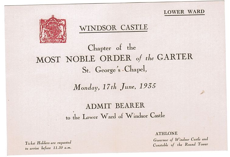 [GEORGE V — Ticket admitting to the Lower Ward of Windsor Castle, | Sophie Dupré Autographs