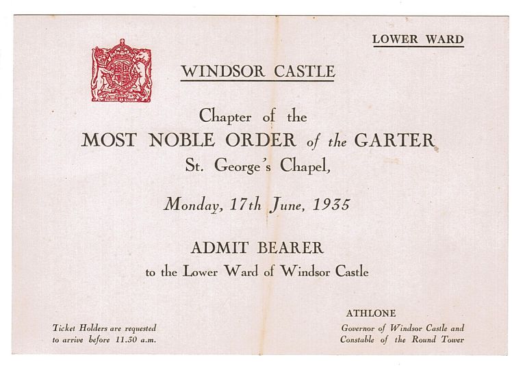 [GEORGE V — Ticket admitting to the Lower Ward of Windsor Castle, | Sophie Dupré Autographs