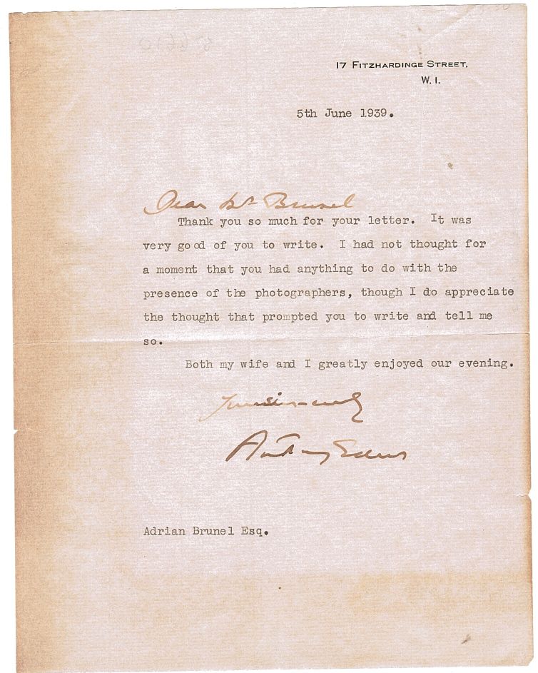 EDEN — Typed Letter Signed to Adrian BRUNEL, | Sophie Dupré Autographs