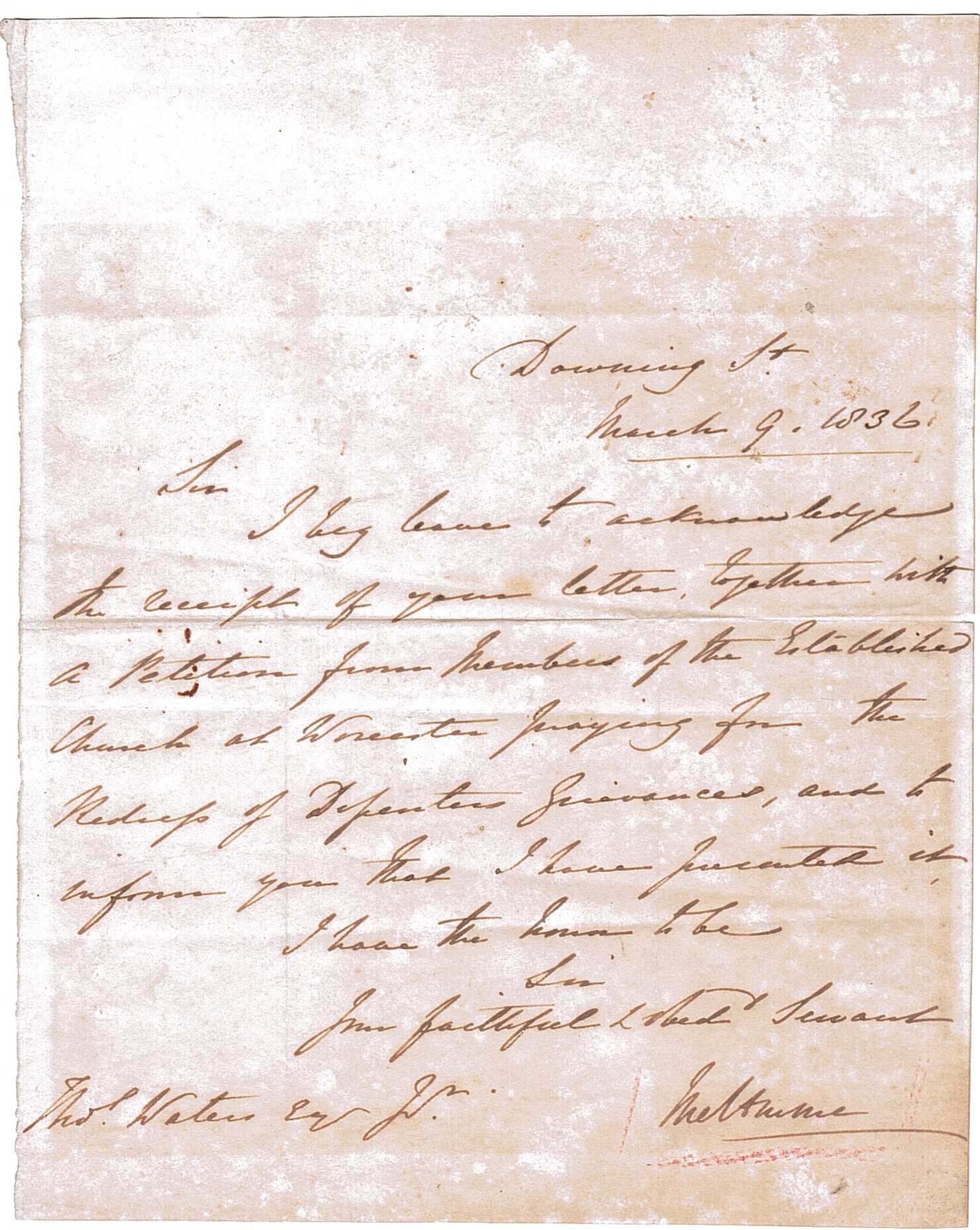 MELBOURNE — Autograph Letter Signed to Thomas Waters, jun. | Sophie Dupré Autographs