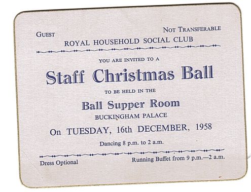 [ELIZABETH II — Ticket for the Royal Household Staff Christmas Ball, | Sophie Dupré Autographs