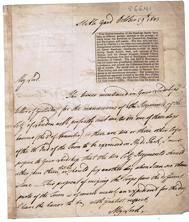 HARRINGTON — Autograph Letter Signed to 'My Lord', | Sophie Dupré Autographs