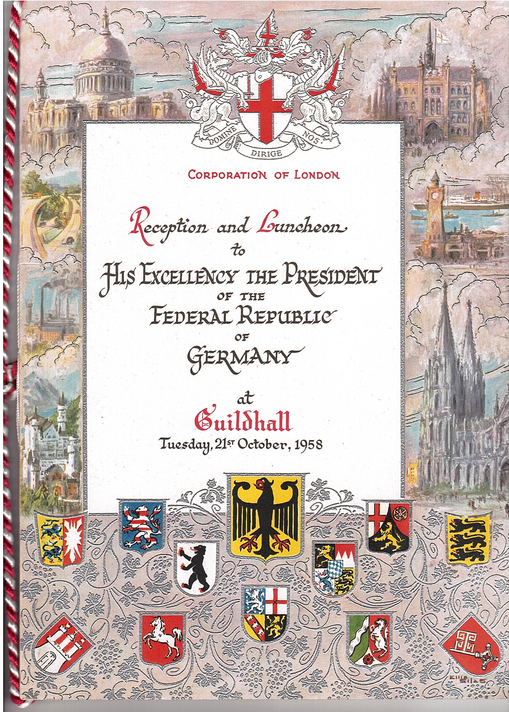 [HEUSS — Beautifully Printed Menu of the Luncheon given by the Corporation of London in his honour, | Sophie Dupré Autographs