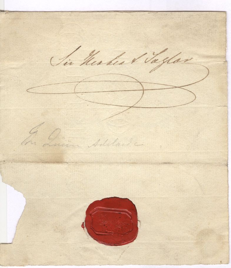 ADELAIDE — Unsigned Autograph Part Letter Cover to Sir Henry TAYLOR, | Sophie Dupré Autographs