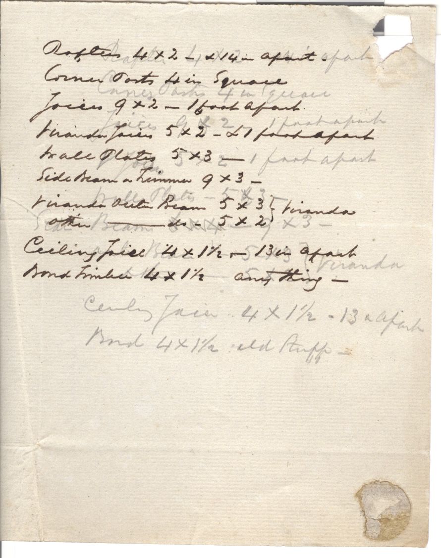 [CARPENTER'S — 2 estimates of the Timber needed for a Roof and 'Viranda' | Sophie Dupré Autographs