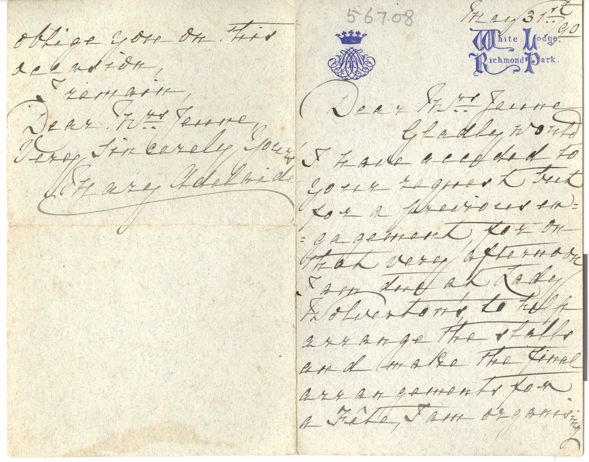 MARY ADELAIDE — Autograph Letter Signed to Mrs Jeune, | Sophie Dupré Autographs
