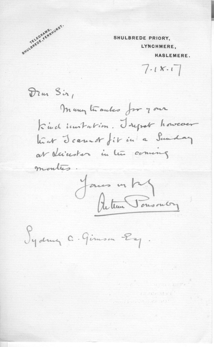 PONSONBY — Autograph Letter Signed to Sydney A. Gimson | Sophie Dupré Autographs