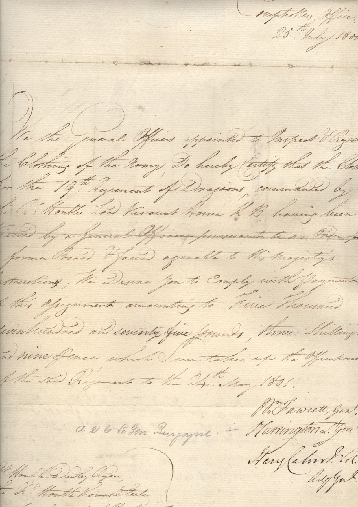FAWCETT — Document Signed to the Rt, Hon. Dudley Ryder and the Rt. Hon. Thomas Steele, | Sophie Dupré Autographs
