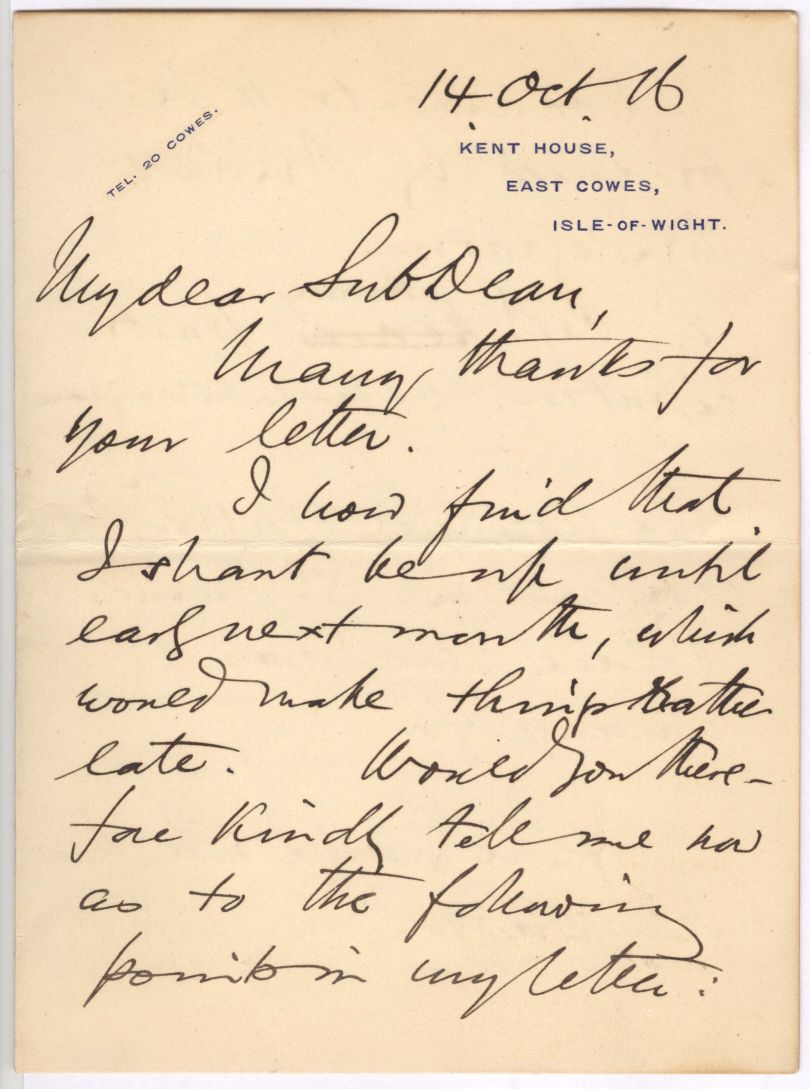 BATTENBERG — Autograph Letter Signed 'Louis Battenberg' to Canon Edgar Sheppard, | Sophie Dupré Autographs