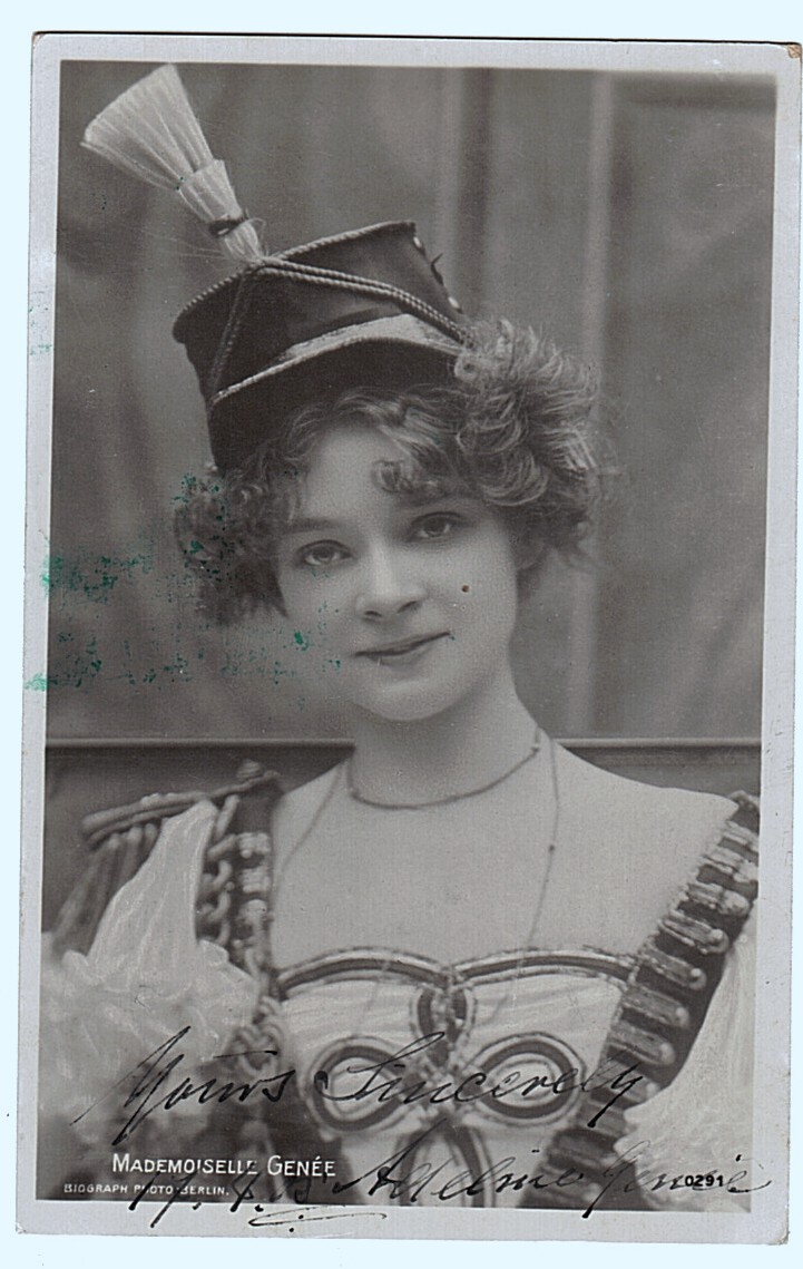 GENÉE — Delightful early postcard photo by Biograph, Berlin signed and inscribed | Sophie Dupré Autographs