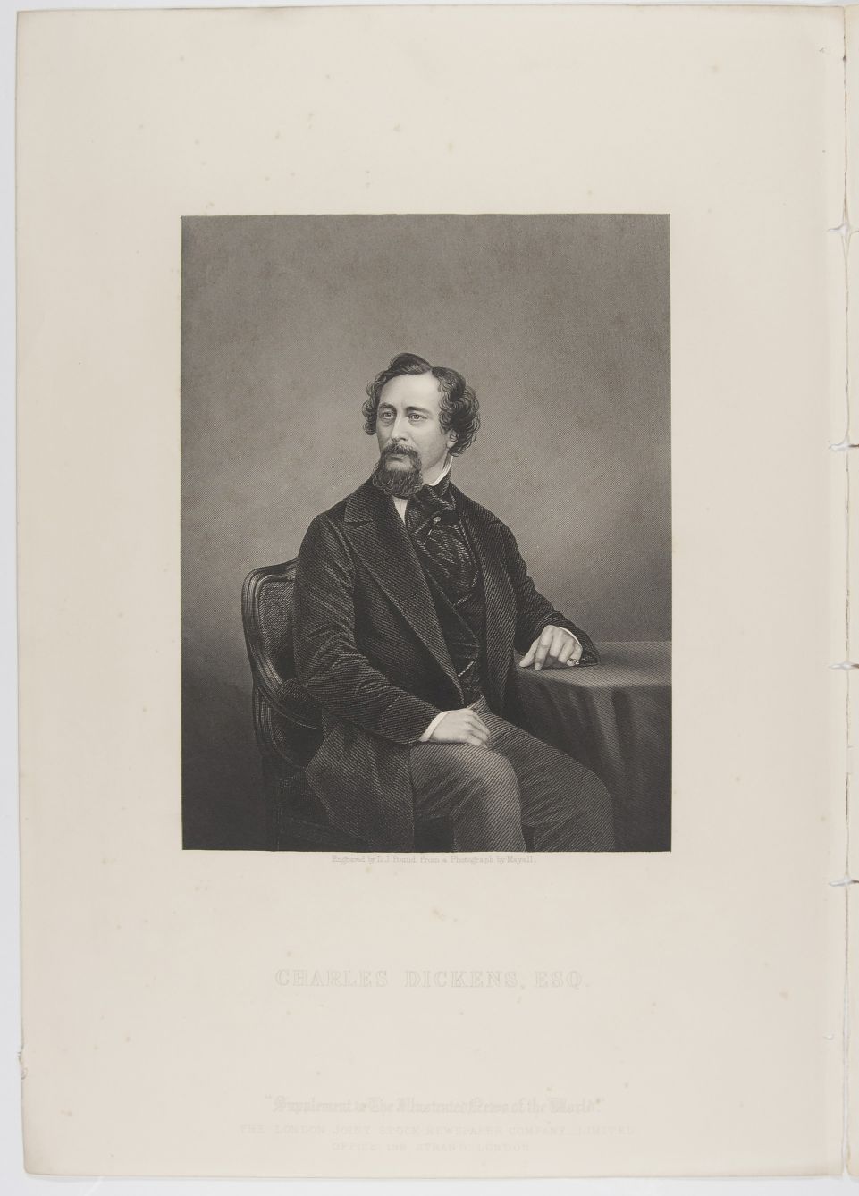[DICKENS — Fine Large Unsigned Portrait Engraved by D.J. Pound from a Photograph by Mayall, | Sophie Dupré Autographs
