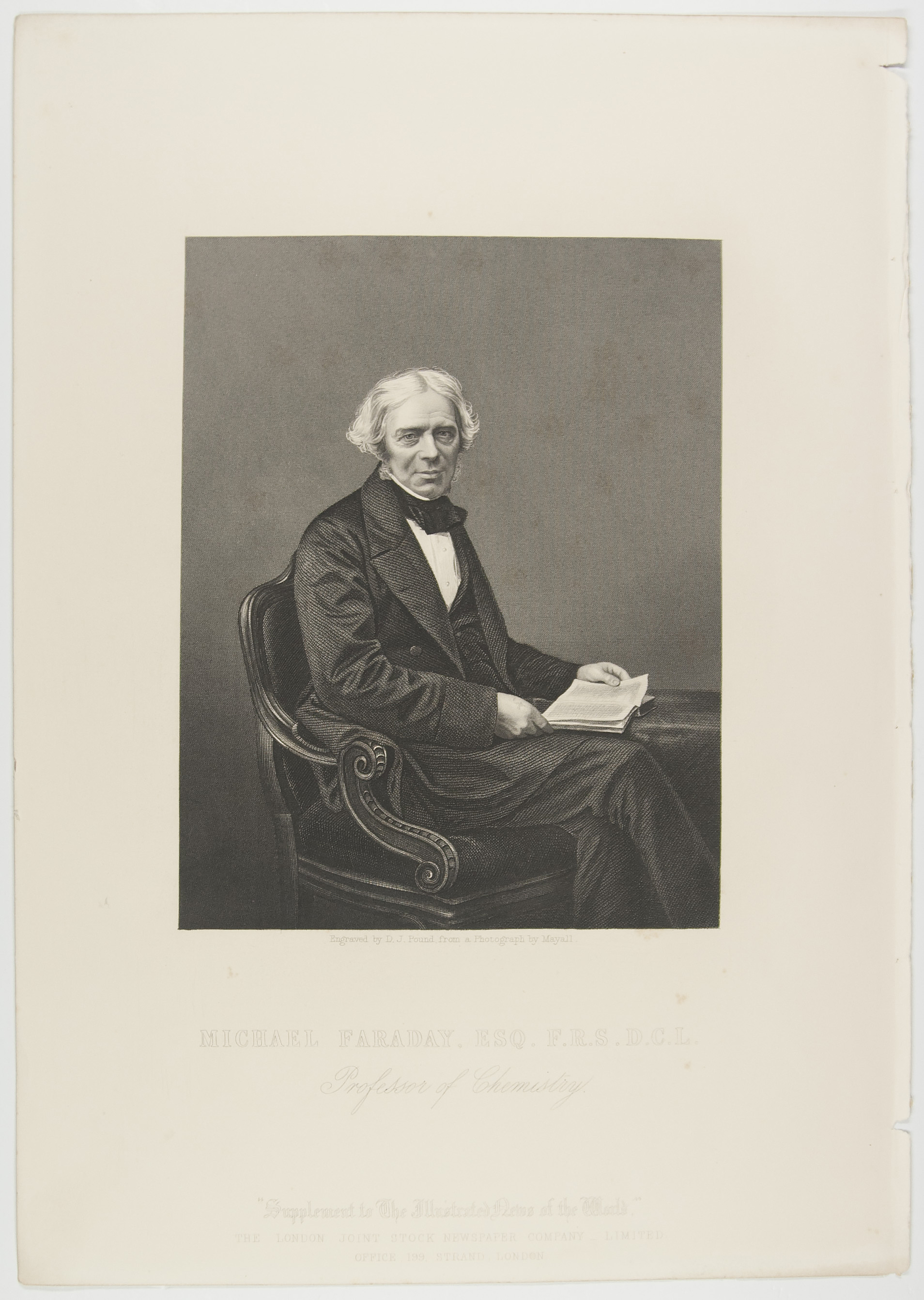 [FARADAY — Fine Large Unsigned Portrait Engraved by D.J. Pound from a Photograph by Mayall, | Sophie Dupré Autographs