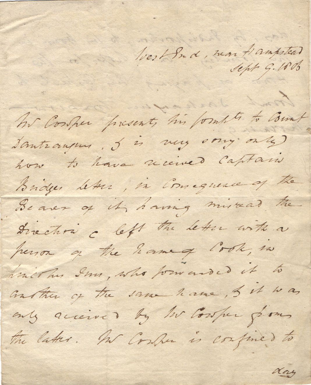 [ANTRAIGUES — Third person autograph letter from Mr Cowper to the Count Dantrangues (sic), | Sophie Dupré Autographs
