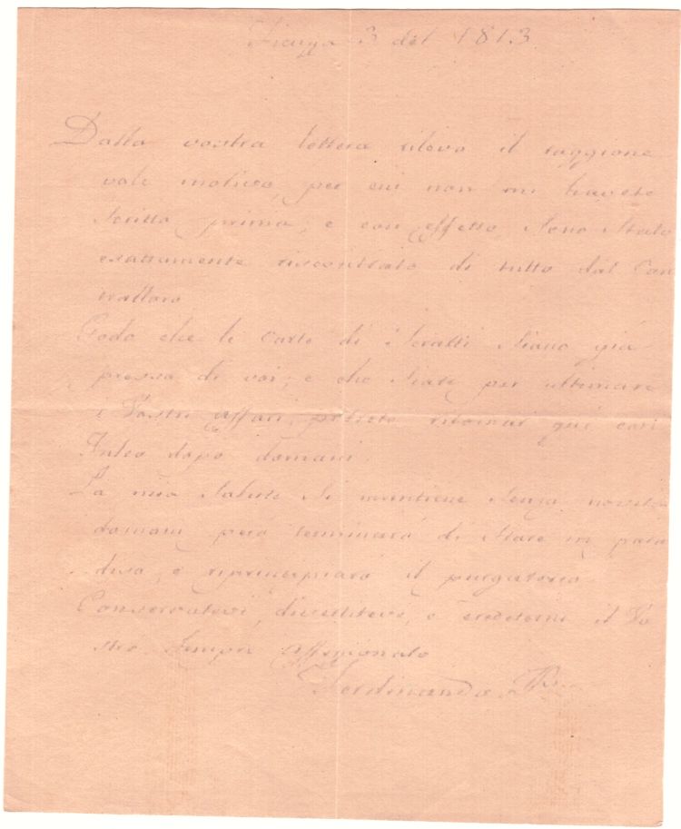 FERDINAND IV — Autograph Letter Signed 'Ferdinando R' (in Italian with translation), to an unnamed correspondent, | Sophie Dupré Autographs